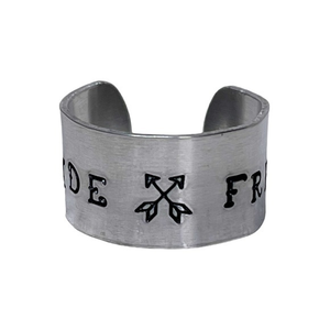 Handmade 9/10‎ unisex stamped ride free compass silver adjustable wide cuff ring